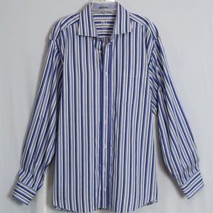 Bugatchi Uomo Blue Purple 100% Cotton Casual Classic Fit Shirt Size XL